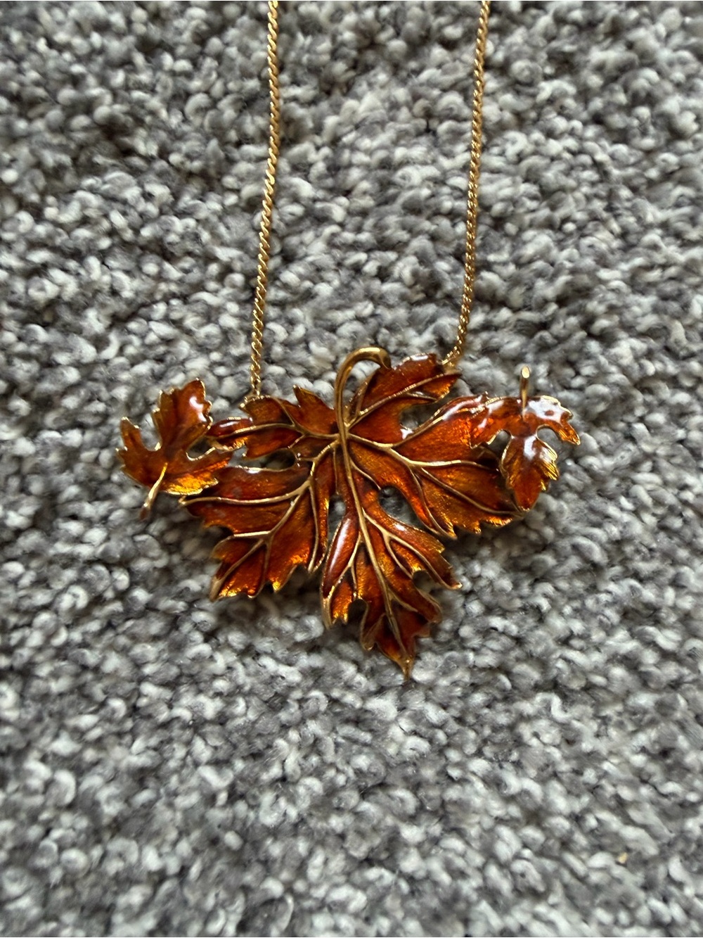 Gold-Tone Autumn Leaf Enamel Pendant Necklace with earrings - Brown/Orange MCM